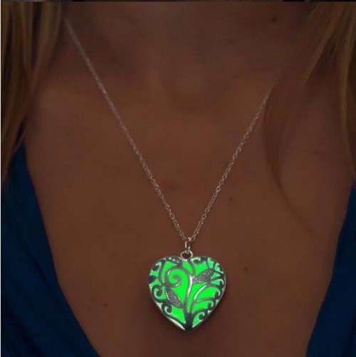 Glow-In-The-Dark Heart Pendant on Chain (Deep Blue)