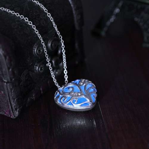 Glow-In-The-Dark Heart Pendant on Chain (Deep Blue)