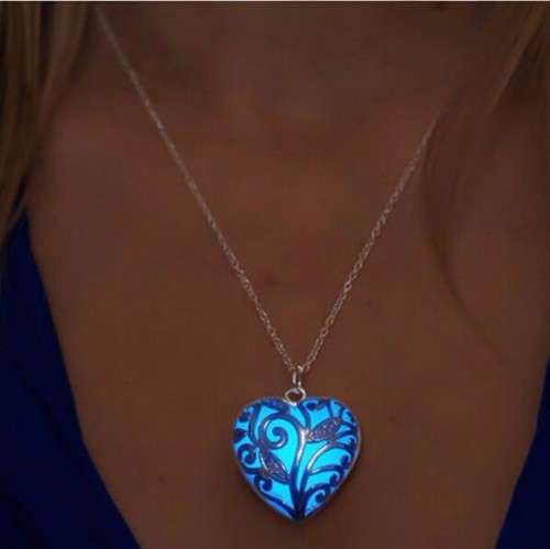 Glow-In-The-Dark Heart Pendant on Chain (Deep Blue)