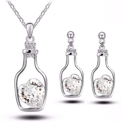 Clear Crystal Heart Pendant Necklace & Earring Set