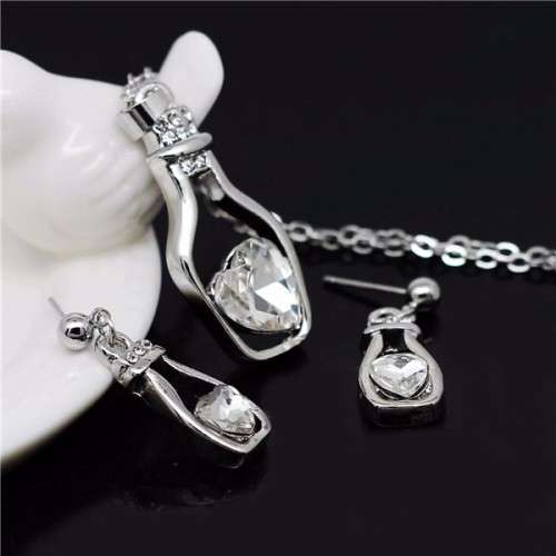 Clear Crystal Heart Pendant Necklace & Earring Set