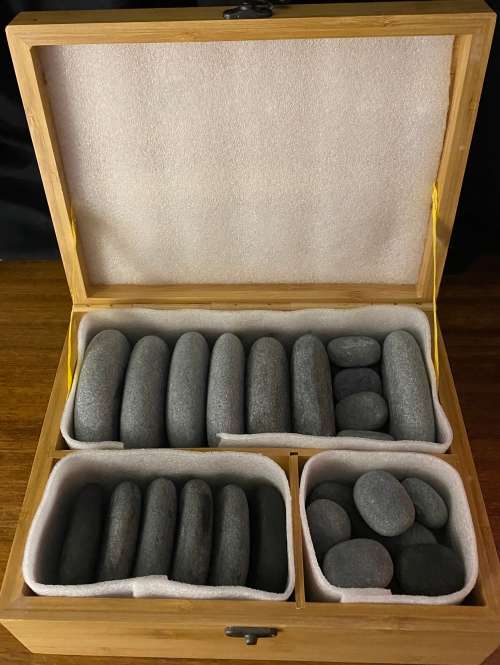 32 Piece Hot Stone Massage Set In Wooden Box-  New