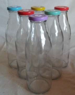 Glass Bottle Cocktail Set With Colour Lids - No Straws Caprice Set Of 6