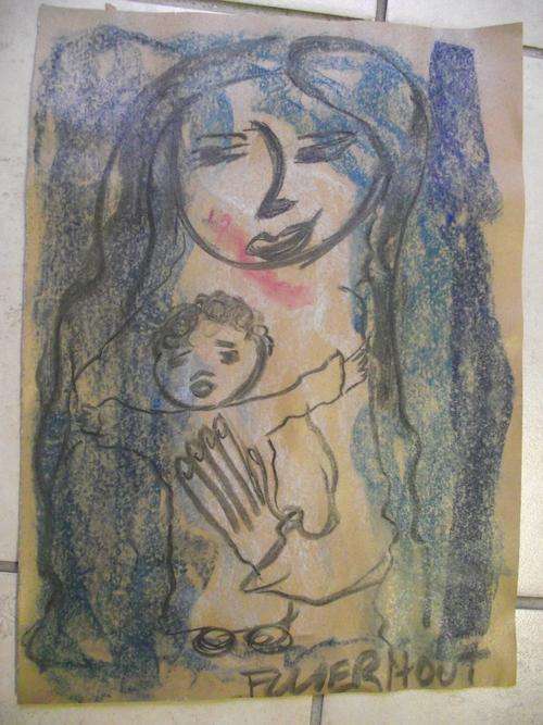 woman with a baby mixed media Clearhout original 42x29cm weekend special R1 start never again