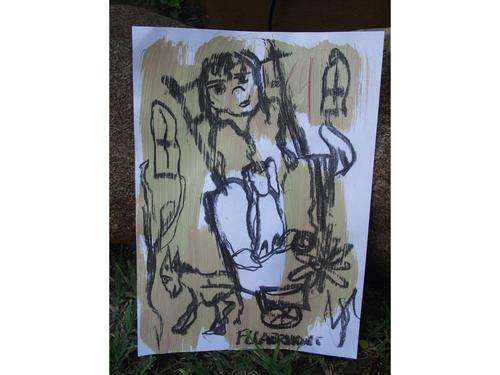 An A4 Charcoal and oil artwork by famous Frans Claerhout on Weekend Auction