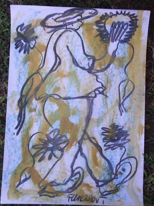 Claerhout original A3 Charcoal pastels and oil on paper. Authentic certificate