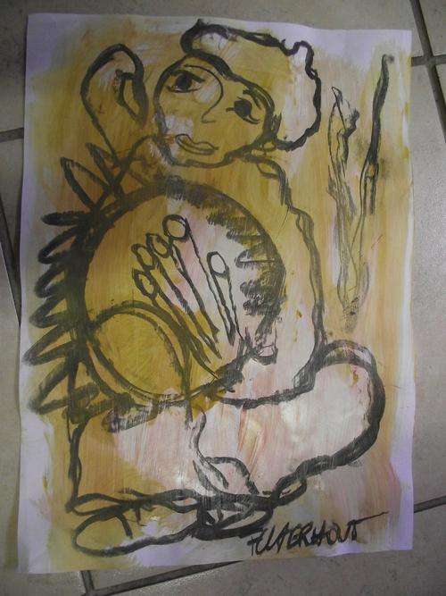 Authenticated Claerhout, LADY HOLDING MUSICAL INSTRUMENT. Oil and pastel on paper