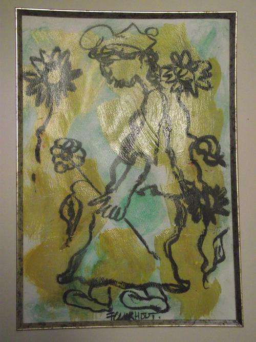 Beautiful Claerhout oil and charcoal, Lady between sunflowers 420x300cm