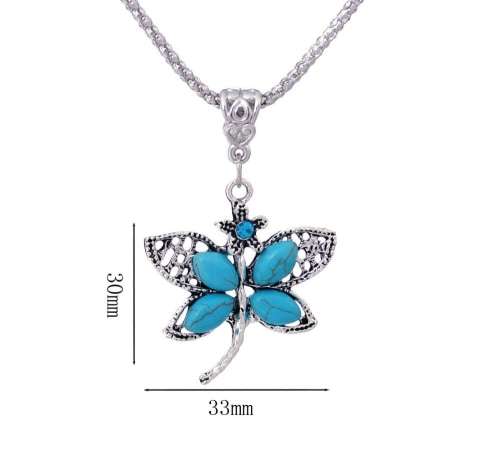 VINTAGE TURQUISE BUTTERFLY CRYSTAL SILVER PLATED NECKLACE