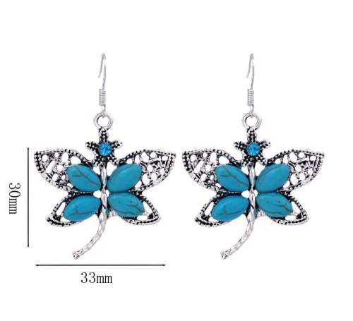 VINTAGE TURQUISE BUTTERFLY CRYSTAL SILVER PLATED DROP EAR RINGS