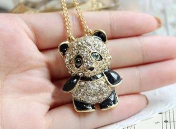 FASHION PANDA LONG SWEATER NECKLACE WITH RHINESTONES