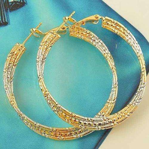 VINTAGE 9K GF TWO TONE WIDE HOOP EARRINGS FOR A SEXY LADY