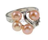 FRESHWATER DESIGNER BRAND RING WITH RHINESTONES & BRASS NO 8