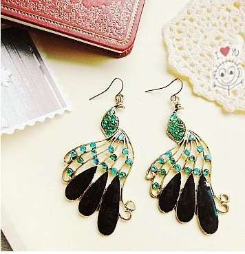 NEW STYLE RETRO PEACOCK RHINESTONE EAR RINGS