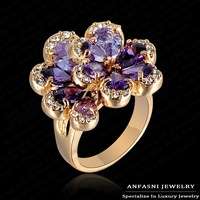 ROSE GP FLOWER RING WITH PURPLE AUSTRIAN CRYSTALS SIZE NO 19