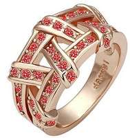 18K GP ROSE  WEAVE RING WITH AUSTRIAN CRYSTALS AND SWA ELEMENTS SIZE NO21