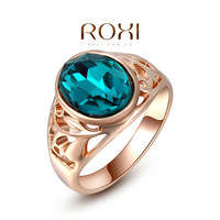 ROSE GOLD PL TURQUISE AUSTRALIAN CRYSTAL RING SIZE 7