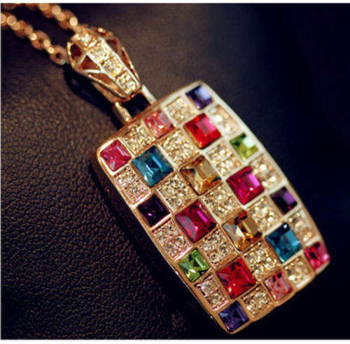 18KT GOLD PLATED GEOMETRY COLORFUL NECKLACE