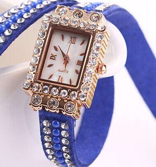 WOMENS SQUARE VINTAGE DIAL RHINESTONE LEATHER WRAP AROUND WRIST WATCH