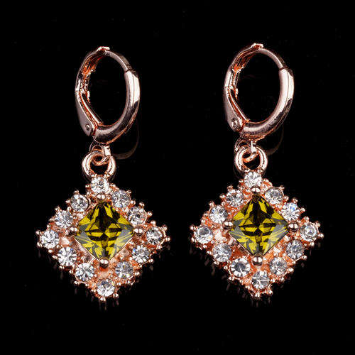 18 KT ROSE GOLD PLATED  CUBIC ZIRCONIA DROP EAR RINGS
