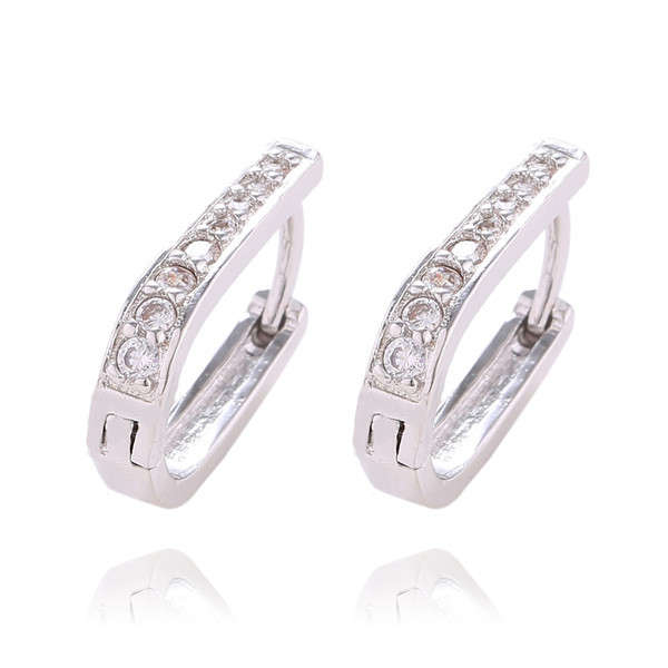 925 SILVER PLATED CZ LADIES SMALL HOOPED EAR RINGS