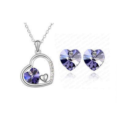 18 KT WHITE GOLD PLATED AUSTRALIAN CRYSTAL NECKLACE AND EAR RING STUD SET
