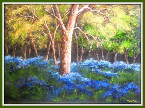 BLUEBELL GLADE..Original signed oil by Reel Fincham