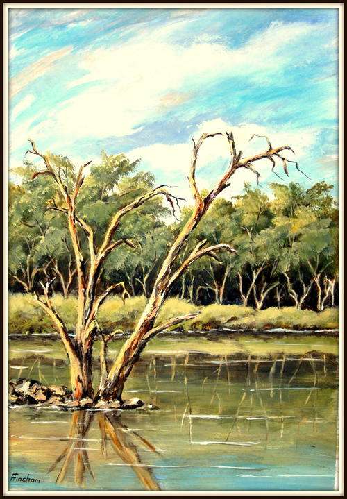 "African Wetland "   Original signed acrylic by Reel Fincham