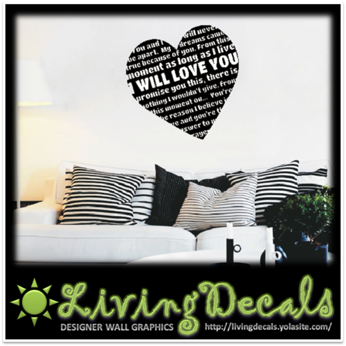 Vinyl Decals Wall Art Stickers - "Love You" Heart B