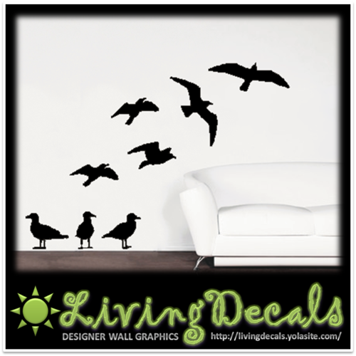 Vinyl Decals Wall Art Stickers - Seagull Set (8 Birds)