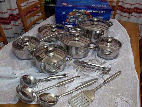 HEAVY BOTTOM TOP QUALITY 18 PC STAINLESS STEEL POTS & PANS SET WITH STAINLESS STEEL LIDS