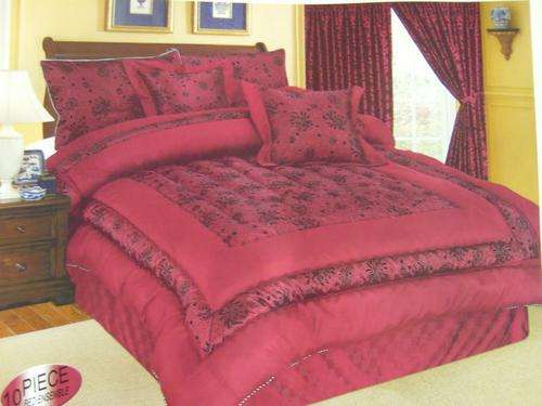 10 PIECE QUEEN SIZE LUXURY POLYSILK VELVET PRINTED COMFORTER SET