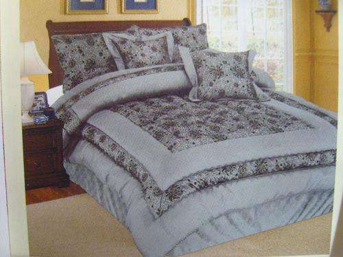 10 PIECE QUEEN SIZE LUXURY POLYSILK VELVET PRINTED COMFORTER SET