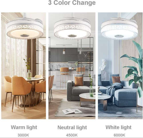 White Bird Nest Retractable Ceiling Fan With Blue Tooth Speaker