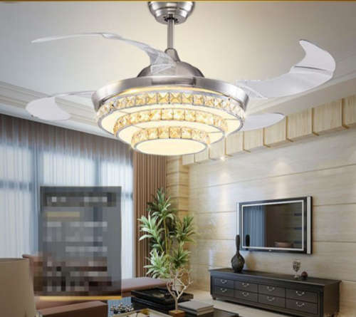Retractable Blade Crystal Ceiling Fan With Remote