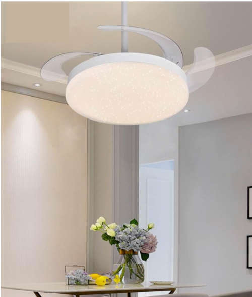 White Auto Folding Invisible Ceiling Fan With Remote Control - 076