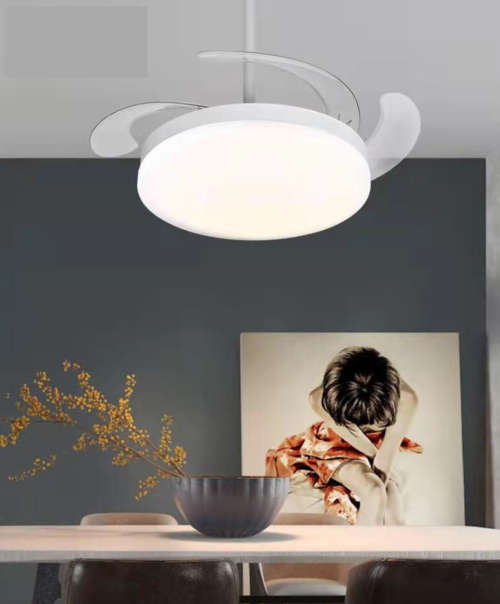 White Auto Folding Invisible Ceiling Fan With Remote Control - 076