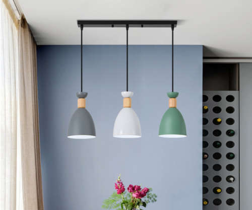 Three Colour Wooden Bead Row Of Pendant Kitchen Light - please read description