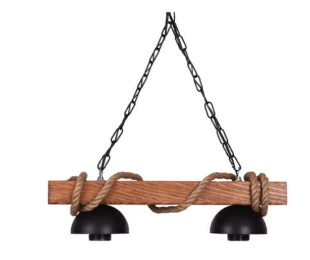 Rustic Wood and Rope 2 Lamp Pendant light - CD88