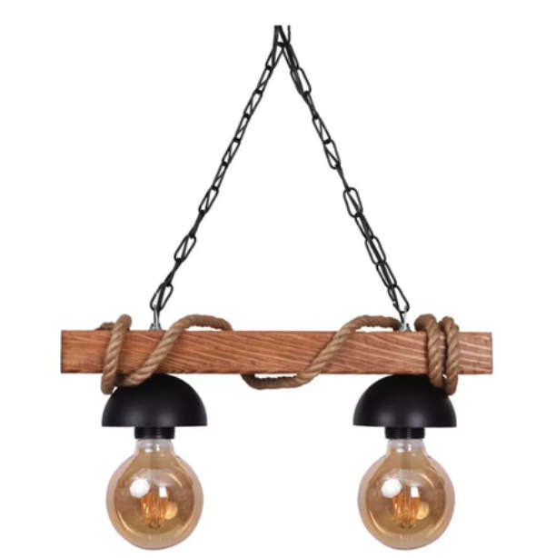 Rustic Wood and Rope 2 Lamp Pendant light - CD88