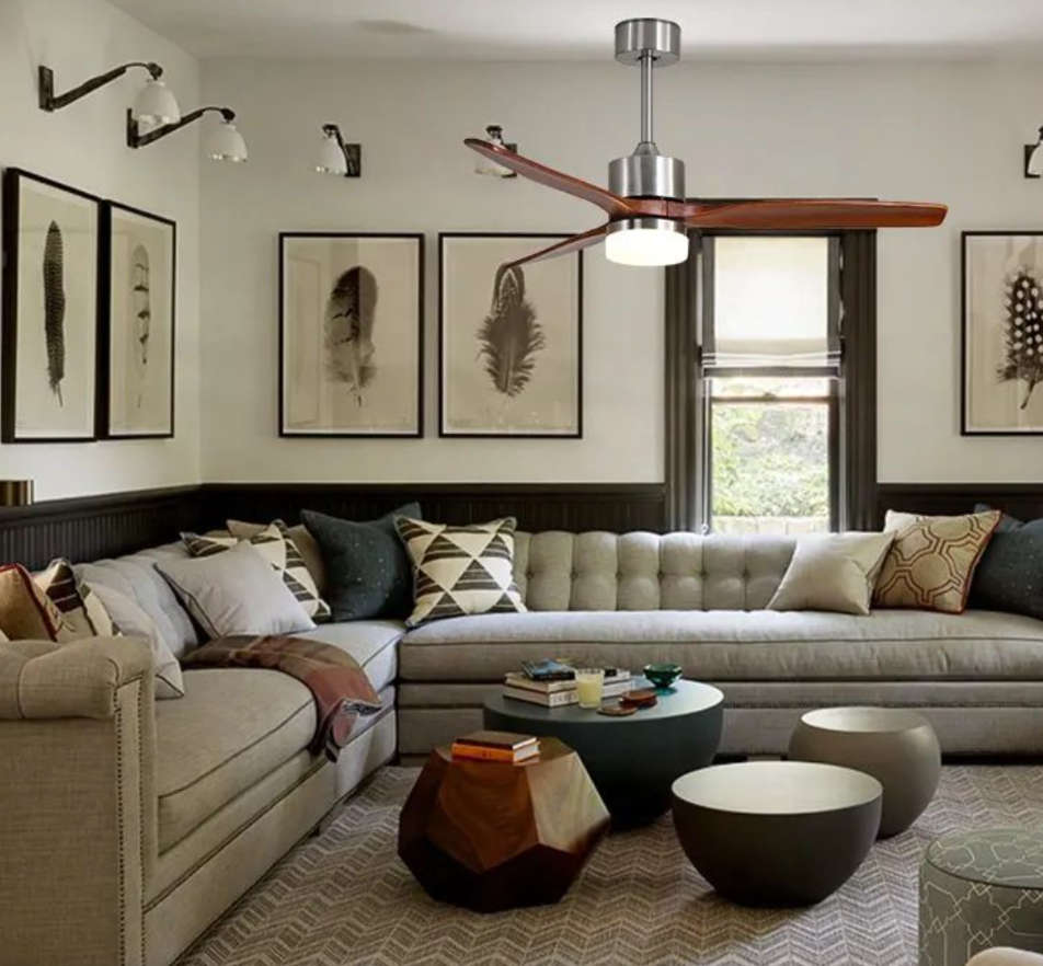 52 Inch Wood Blade & Silver Ceiling Fan With Remote Control WD003 #7