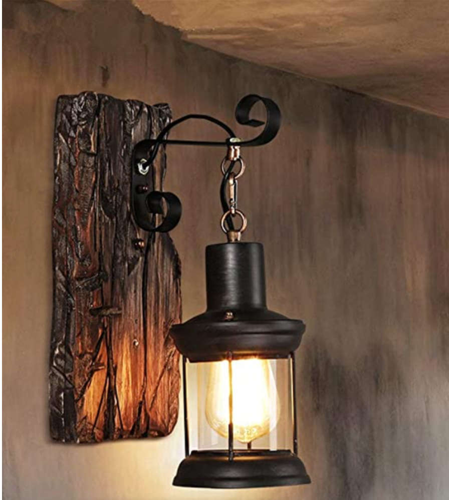 Rustic Wood & Iron Wall Lamp - cd60
