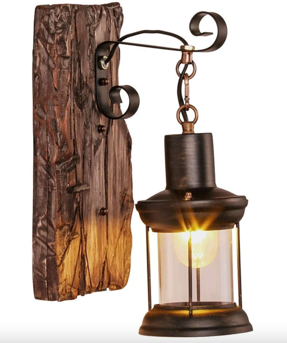 Rustic Wood & Iron Wall Lamp - cd60