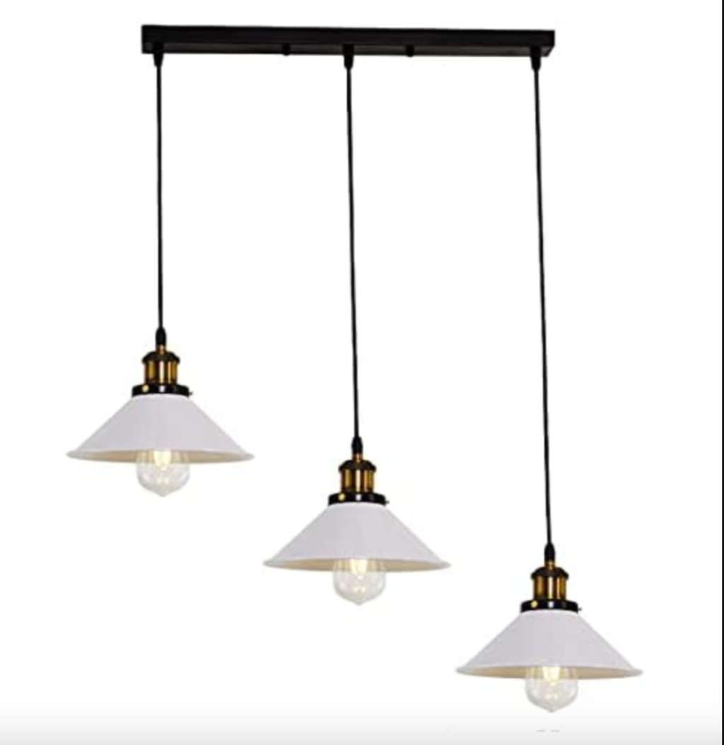 Row of Three Industrial Pendant Lamps - White