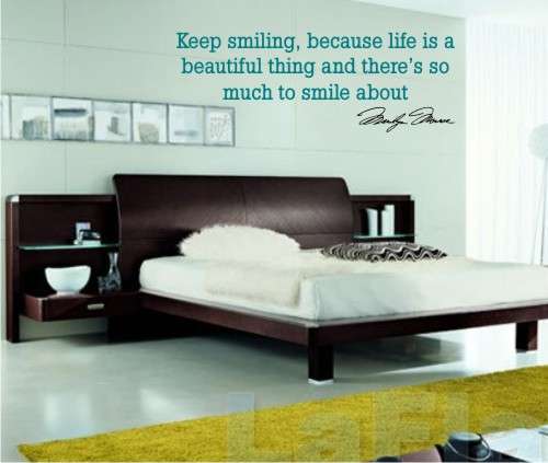 Vinyl Decal - Keep Smiling, Marilyn Monroe Quote - Wall Art