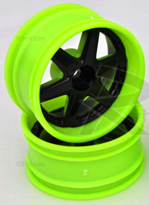 * 1/10 RC Car * 26mm * Set of 4 Rims * 9mm Offset * Green and Black * Free Shipping! *