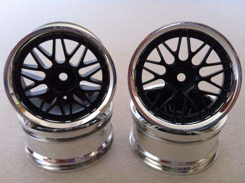 * 1/10 RC Car * Set of 4pc Rims Wheels * Tamiya HPI * Black/Chrome * Free Shipping! *