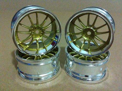 * 1/10 RC Car * Set of 4pc Rims/Wheels * Chrome with Gold Spoke * Free Shipping! *
