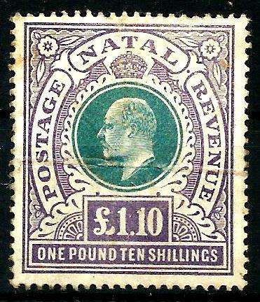 NATAL 1902 KING EDWARD VII 1.10 POUND USED CV R1500++!