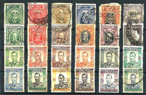S/RHODESIA  SELECTION OF ADMIRALS / FIELD MARSHALL & KING GEORGE USED STAMPS UP TO 5/. NICE CV!